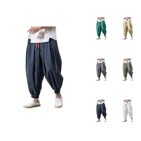 Harem Pants Men 2026 Trendy Drawstring Wide Leg Drop Crotch Baggy Hippie Pants Trousers
