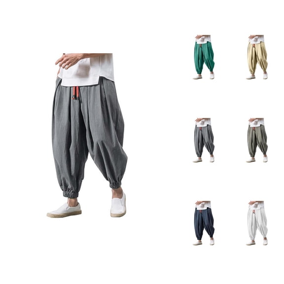 Harem Pants Men 2026 Trendy Drawstring Wide Leg Drop Crotch Baggy Hippie Pants Trousers