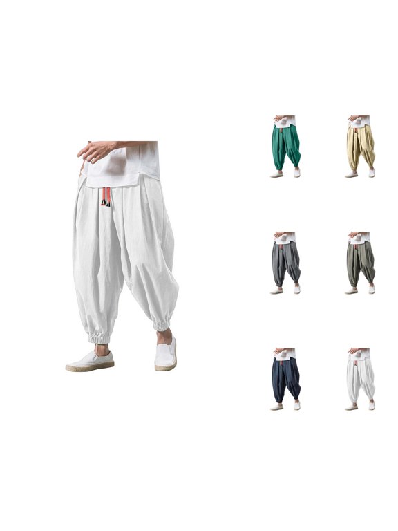Harem Pants Men 2026 Trendy Drawstring Wide Leg Drop Crotch Baggy Hippie Pants Trousers