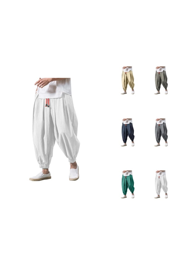 Harem Pants Men 2026 Trendy Drop Crotch Baggy Drawstring Wide Leg Hippie Pants Trousers