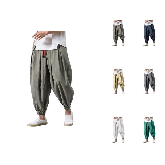 Harem Pants Men 2026 Trendy Wide Leg Baggy Drop Crotch Drawstring Hippie Pants Trousers