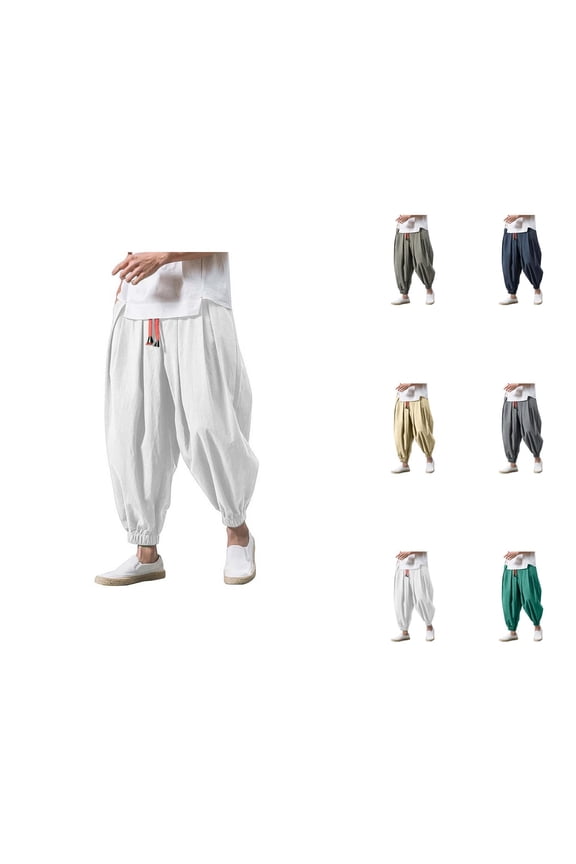 Harem Pants Men 2026 Trendy Wide Leg Baggy Drop Crotch Drawstring Hippie Pants Trousers