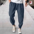 thumbnail image 1 of Harem Pants Men Drawstring Elastic Waist Taper Cotton Linen Pants Baggy Lightweight Casual Pants with Pocket, L, 1 of 5