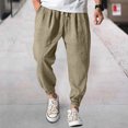 thumbnail image 1 of Harem Pants Men Drawstring Elastic Waist Taper Cotton Linen Pants Baggy Lightweight Casual Pants with Pocket, L, 1 of 5