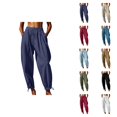 thumbnail image 1 of Harem Pants Women Spring Summer Elastic Waist Loose Fit Lightweight Beach Pants Trousers with Pockets, 1 of 9