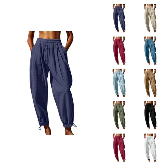 Harem Pants Women Spring Summer Elastic Waist Loose Fit Lightweight Beach Pants Trousers with Pockets