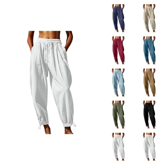 Harem Pants Women Spring Summer Elastic Waist Loose Fit Lightweight Beach Pants Trousers with Pockets