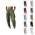 thumbnail image 1 of Harem Pants Women Spring Summer Elastic Waist Loose Fit Lightweight Beach Pants Trousers with Pockets, 1 of 3