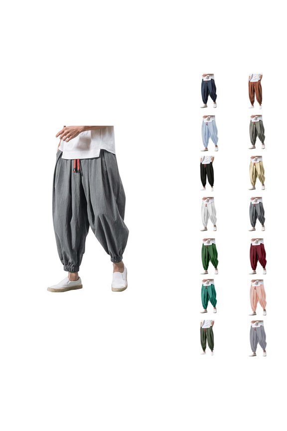 Harem Pants for Men 2025 Elastic Waist Loose Drawstring Baggy Cropped Casual Pants Streetwear Trousers