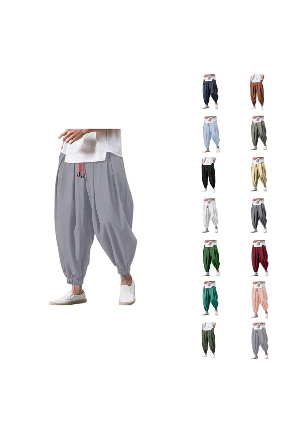 Harem Pants for Men 2025 Elastic Waist Loose Drawstring Baggy Cropped Casual Pants Streetwear Trousers