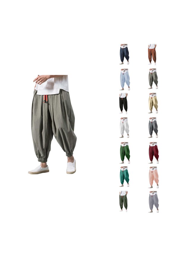 Harem Pants for Men 2025 Elastic Waist Loose Drawstring Baggy Cropped Casual Pants Streetwear Trousers