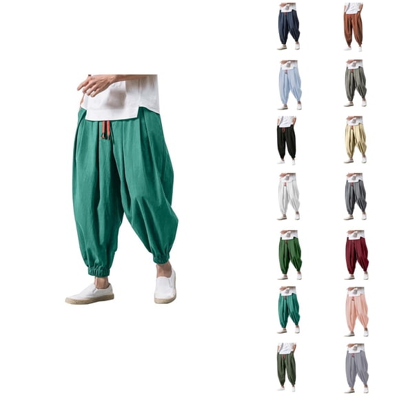 Harem Pants for Men 2025 Elastic Waist Loose Drawstring Baggy Cropped Casual Pants Streetwear Trousers