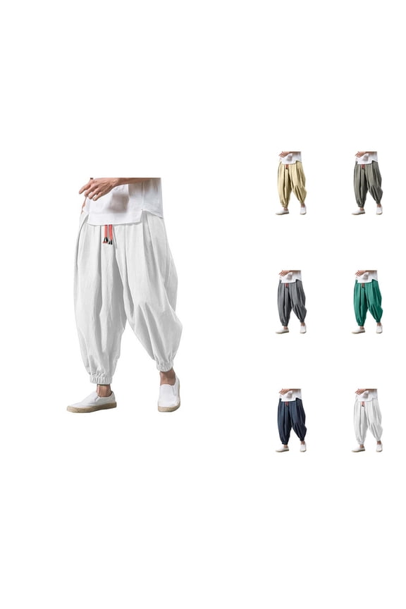 Harem Pants for Men 2026 Casual Drawstring Wide Leg Baggy Drop Crotch Hippie Pants Trousers
