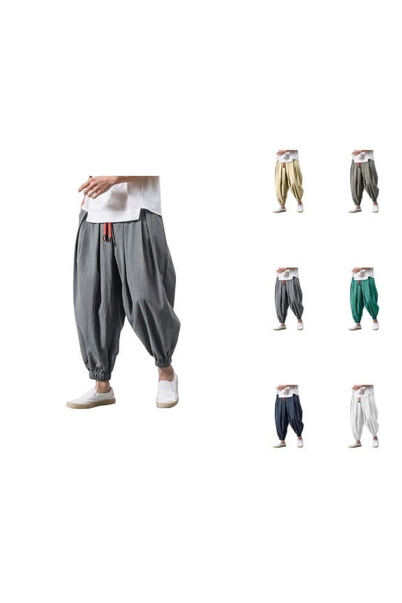 Harem Pants for Men 2026 Casual Drawstring Wide Leg Baggy Drop Crotch Hippie Pants Trousers