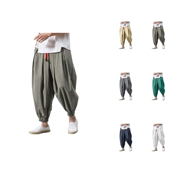 Harem Pants for Men 2026 Casual Drawstring Wide Leg Baggy Drop Crotch Hippie Pants Trousers
