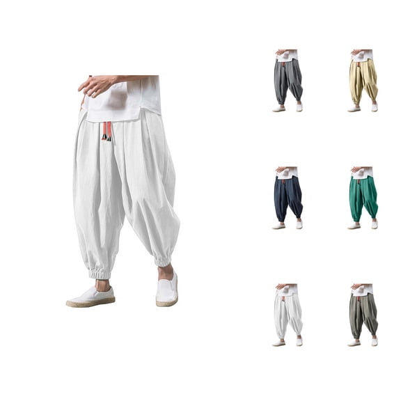 Harem Pants for Men 2026 Casual Drop Crotch Baggy Drawstring Wide Leg Hippie Pants Trousers