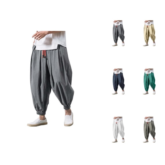 Harem Pants for Men 2026 Casual Drop Crotch Baggy Drawstring Wide Leg Hippie Pants Trousers