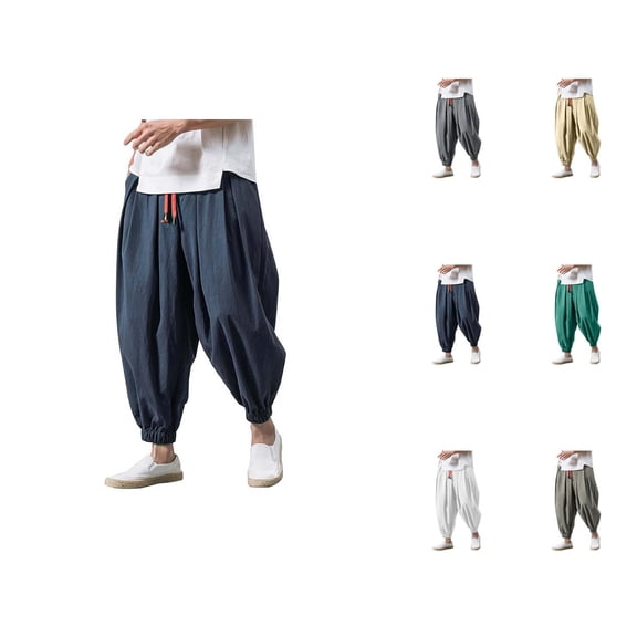 Harem Pants for Men 2026 Casual Drop Crotch Baggy Drawstring Wide Leg Hippie Pants Trousers