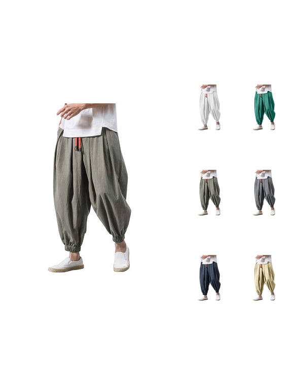 Harem Pants for Men 2026 Casual Drop Crotch Baggy Wide Leg Drawstring Hippie Pants Trousers