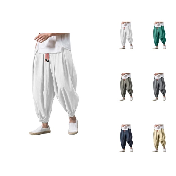 Harem Pants for Men 2026 Casual Drop Crotch Baggy Wide Leg Drawstring Hippie Pants Trousers