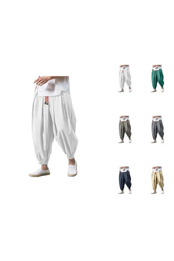 Harem Pants for Men 2026 Casual Drop Crotch Baggy Wide Leg Drawstring Hippie Pants Trousers