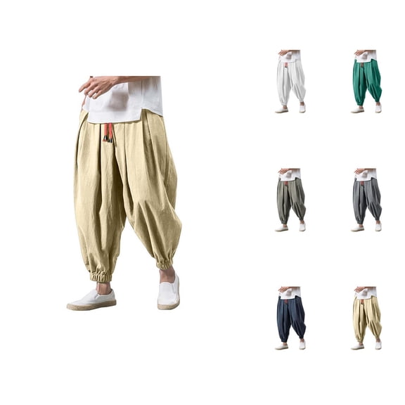 Harem Pants for Men 2026 Casual Drop Crotch Baggy Wide Leg Drawstring Hippie Pants Trousers