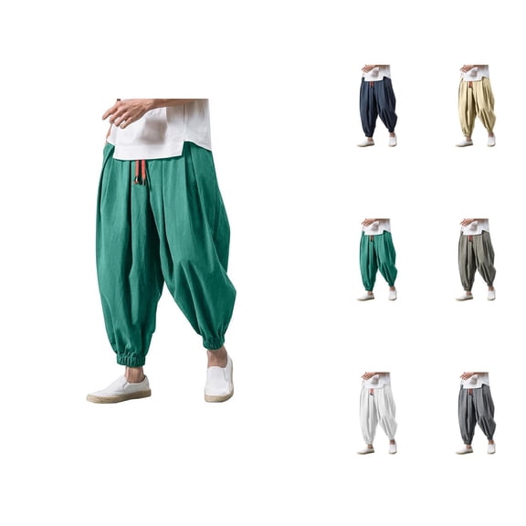 Harem Pants for Men 2026 Casual Drop Crotch Wide Leg Baggy Drawstring Hippie Pants Trousers