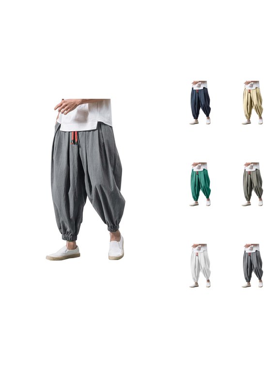 Harem Pants for Men 2026 Casual Drop Crotch Wide Leg Baggy Drawstring Hippie Pants Trousers