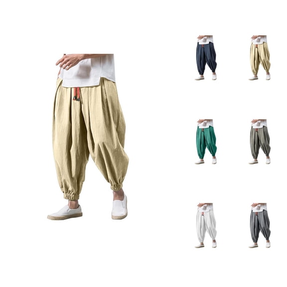 Harem Pants for Men 2026 Casual Drop Crotch Wide Leg Baggy Drawstring Hippie Pants Trousers