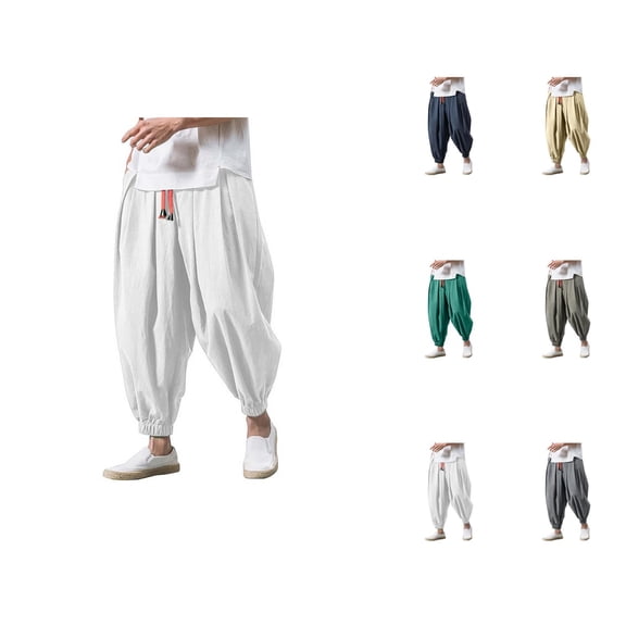 Harem Pants for Men 2026 Casual Drop Crotch Wide Leg Baggy Drawstring Hippie Pants Trousers