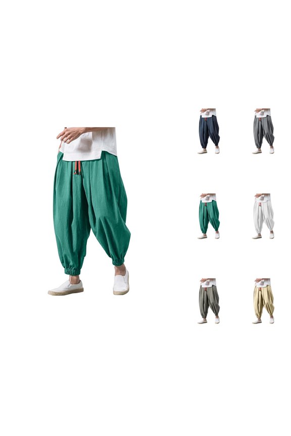 Harem Pants for Men 2026 Trendy Wide Leg Drawstring Baggy Drop Crotch Hippie Pants Trousers