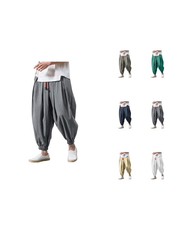 Harem Pants Men 2026 Casual Baggy Drawstring Drop Crotch Wide Leg Hippie Pants Trousers