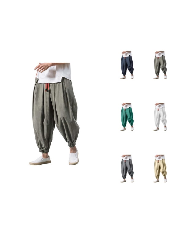 Harem Pants Men 2026 Fashion Wide Leg Baggy Drop Crotch Drawstring Hippie Pants Trousers