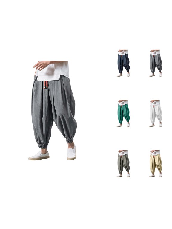 Harem Pants for Men 2026 Trendy Wide Leg Drawstring Baggy Drop Crotch Hippie Pants Trousers