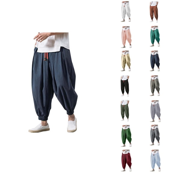 Harem Pants for Men Elastic Waist Drawstring Loose Baggy Cropped Casual Pants Streetwear Trousers