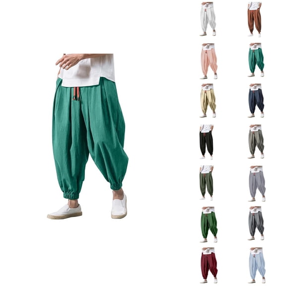 Harem Pants for Men Elastic Waist Drawstring Loose Baggy Cropped Casual Pants Streetwear Trousers