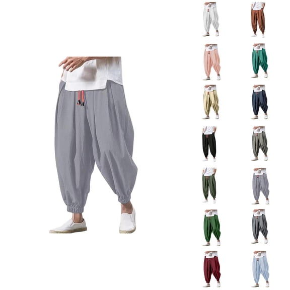 Harem Pants for Men Elastic Waist Drawstring Loose Baggy Cropped Casual Pants Streetwear Trousers
