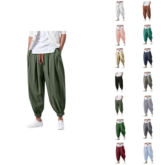 Harem Pants for Men Elastic Waist Drawstring Loose Baggy Cropped Casual Pants Streetwear Trousers