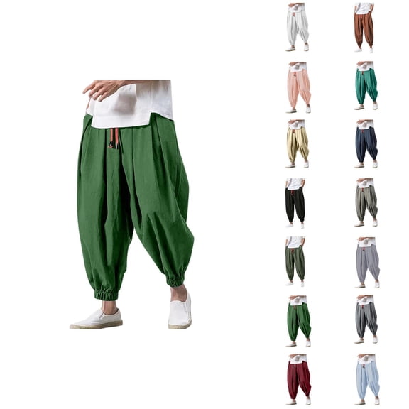 Harem Pants for Men Elastic Waist Drawstring Loose Baggy Cropped Casual Pants Streetwear Trousers