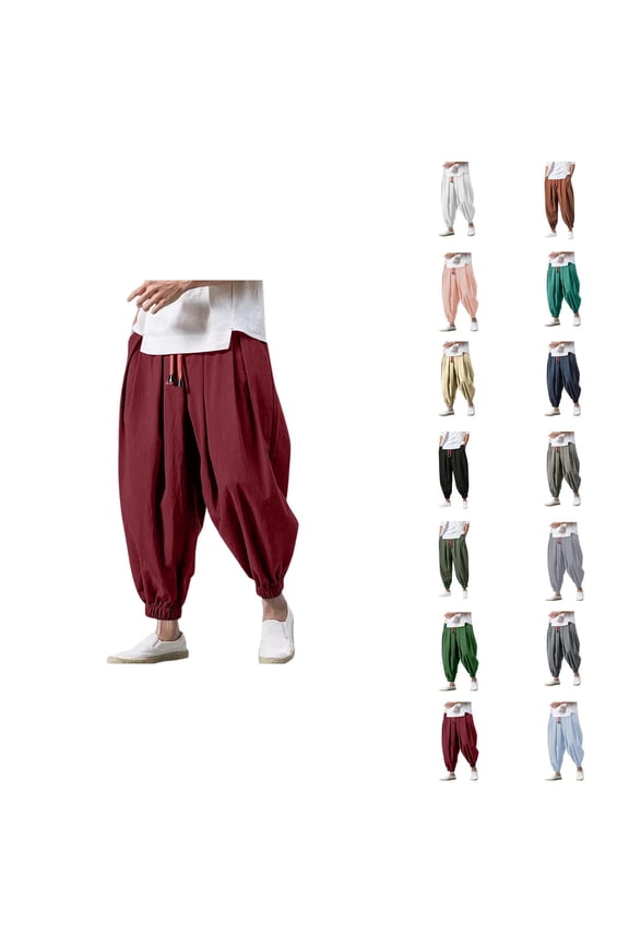 Harem Pants for Men Elastic Waist Drawstring Loose Baggy Cropped Casual Pants Streetwear Trousers