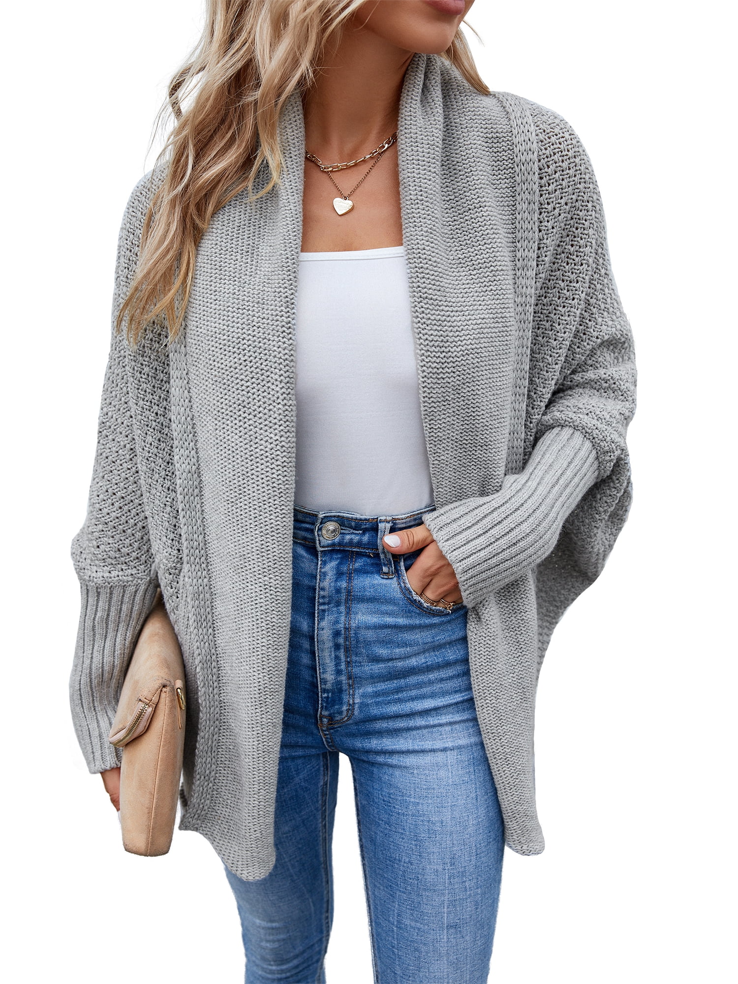 Harence Womens Cardigan Sweater Loose Thick Knit Batwing Drape