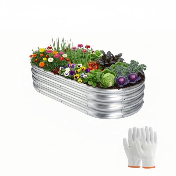 Harfen Galvanized Metal Raised Garden Beds 1-Pack 4x2x1ft, Oval Planter Boxes Outdoor for Vegetables, Flowers & Fire Pit, Anti-Rust Sturdy Easy Assembly