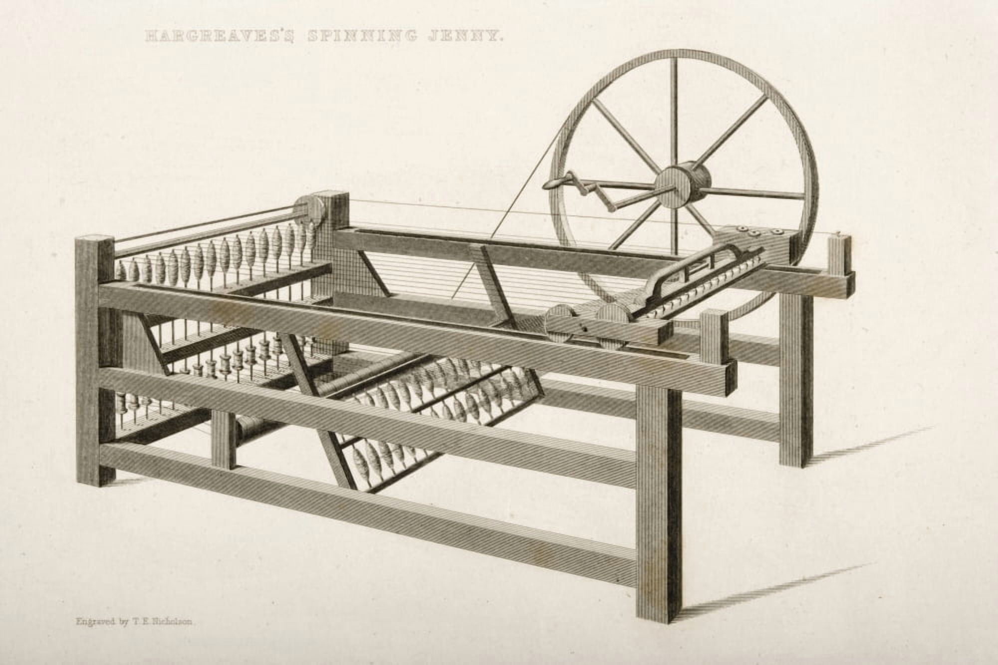 Hargreaves Spinning Jenny Engraved By TE Nicholson In 1830S Canvas Art - Ken Welsh Design Pics (17 x 11)