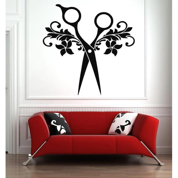 Hari Salon Wall Stickers Tools Scissors Art Vinyl Sticker Beauty Salon Wall Decor Decal Pattern Removable Waterproof 42x42cm