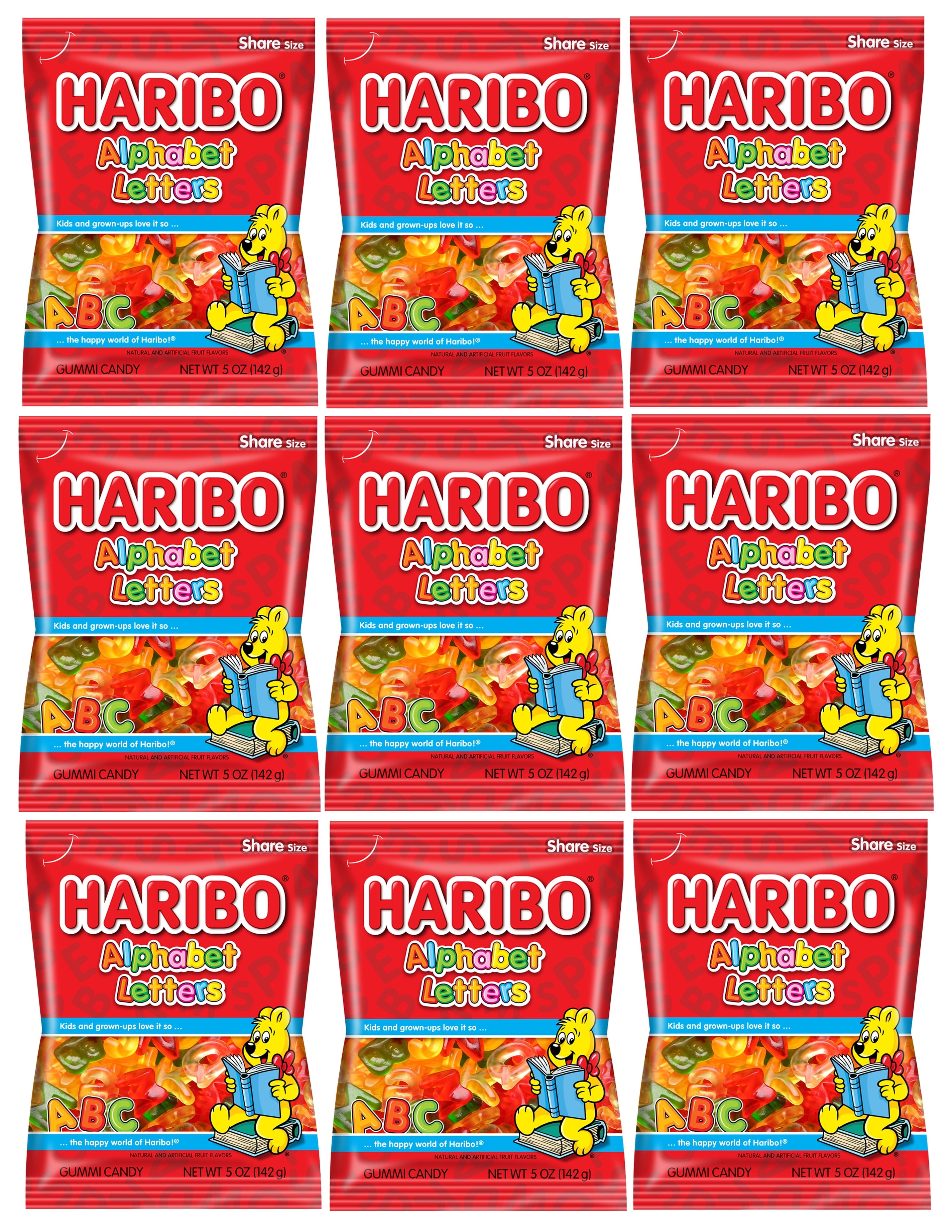 Haribo Alphabet Letters Pack of 9 (5oz Bags) Perfect Candy for Halloween, Easter and More in a King of Sweets Bulk Bag