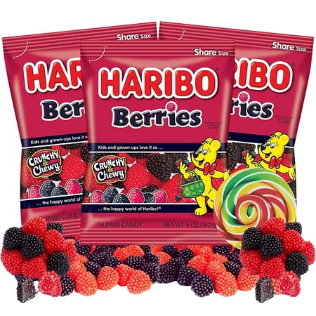 Haribo Berries, Summer Candy Bowl Fillers, Pack of 3, 5 Ounces per Bag