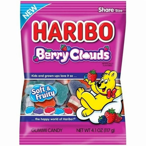 Haribo Berry Clouds Gummy Candy  12 Count Pack  4 oz Bags Each  Soft & Fruity Mixed Berry Gummies Bulk Share Size