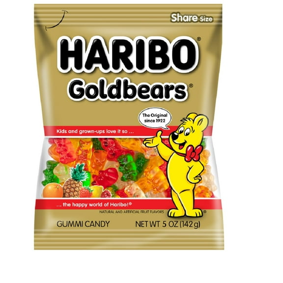 HARIBO Goldbears Gummies Original Assorted Fruit Flavor Gummy Candy +25% Bonus, 5oz, Share Size Peg Bag