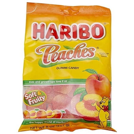 Haribo Confectionery Peaches Gummy Candy, 8 Ounce - 10 per case.