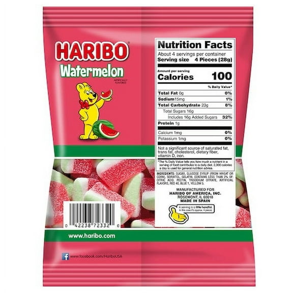 Haribo Watermelon Gummy Candy, 4.1oz Bag (Pack of 12)